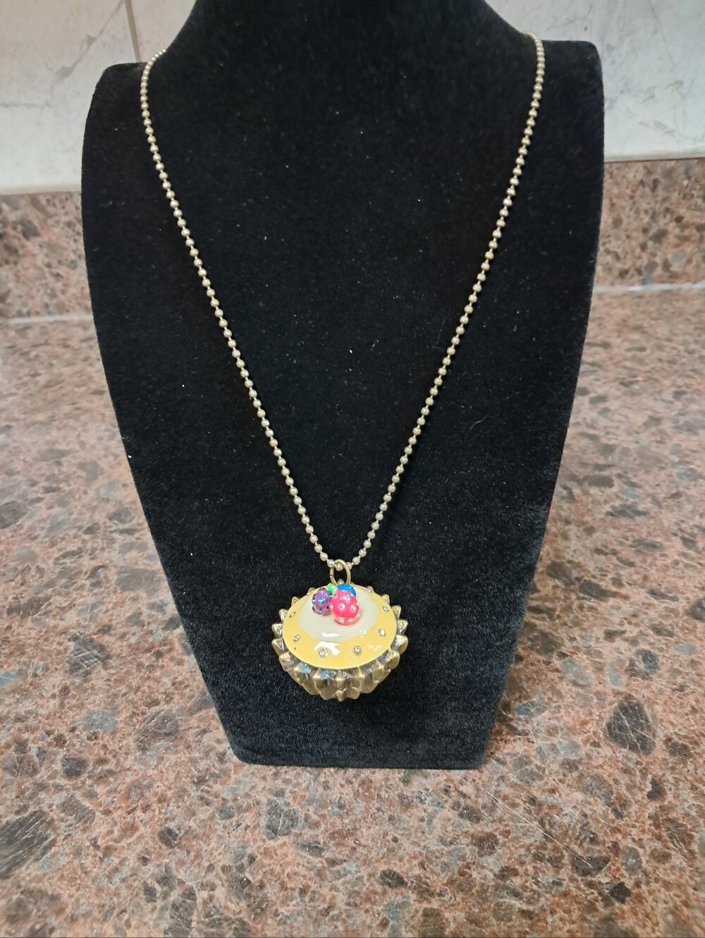 Betsey Johnson Vintage Cupcake Charm Necklace "Betsey Goes To Paris"